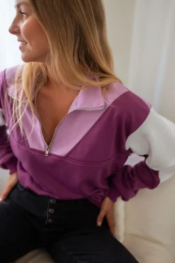 Pulls & Gilets-EASY-CLOTHES Sweat Elisabeth - mauve et écruEasy Clothes Mauve et écru