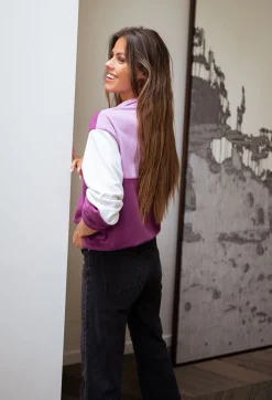 Pulls & Gilets-EASY-CLOTHES Sweat Elisabeth - mauve et écruEasy Clothes Mauve et écru       