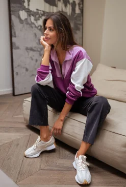 Pulls & Gilets-EASY-CLOTHES Sweat Elisabeth - mauve et écruEasy Clothes Mauve et écru
