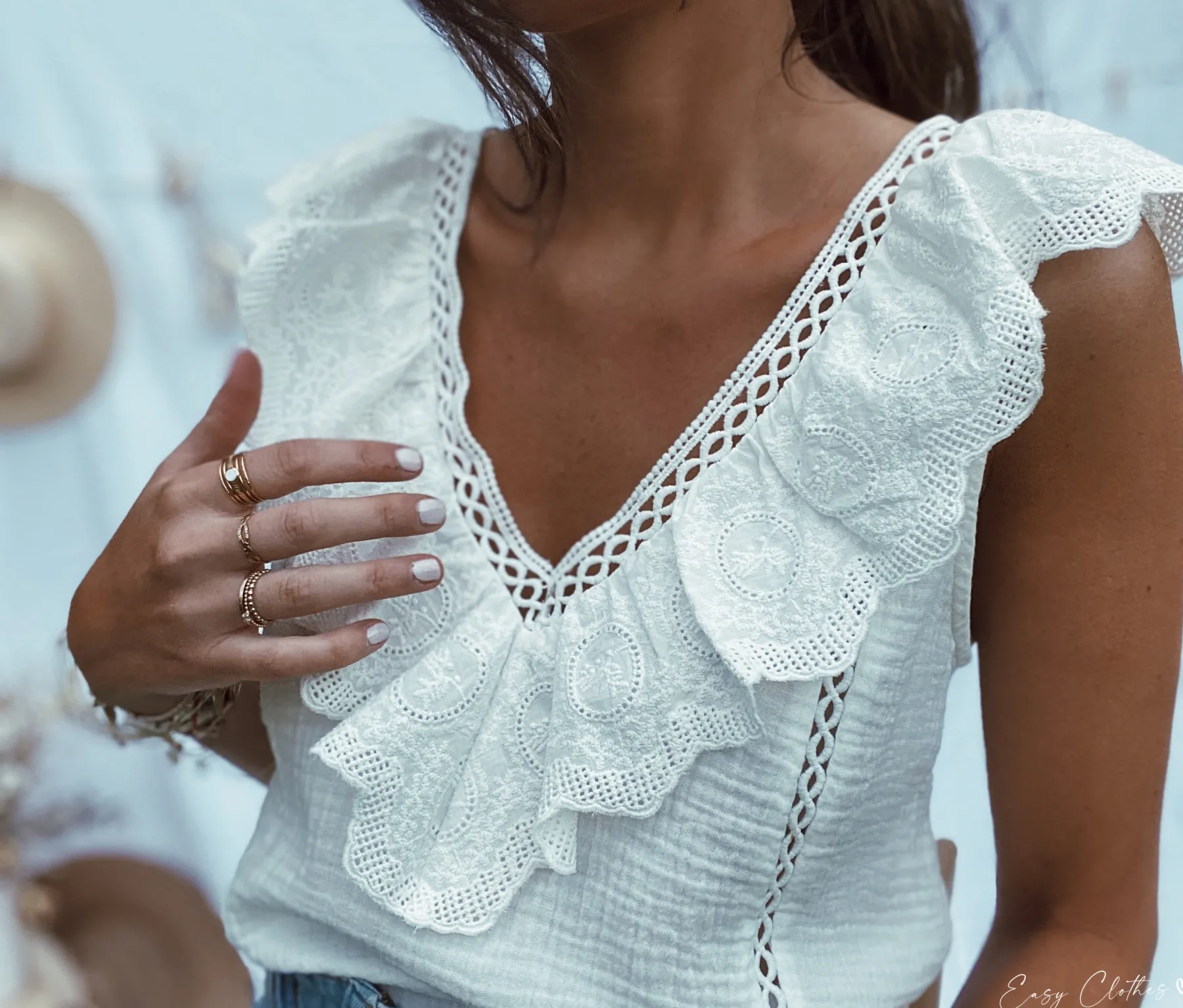Tops & T-shirts-EASY-CLOTHES Top Beatrice - blancEasy Clothes Blanc