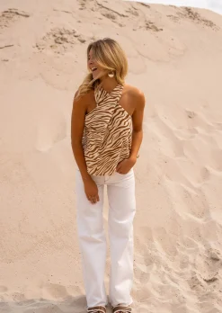 Tops & T-shirts-EASY-CLOTHES Top Beca - Zébré Brun & Beige - Croisé à l'avantEasy Clothes Brun et beige