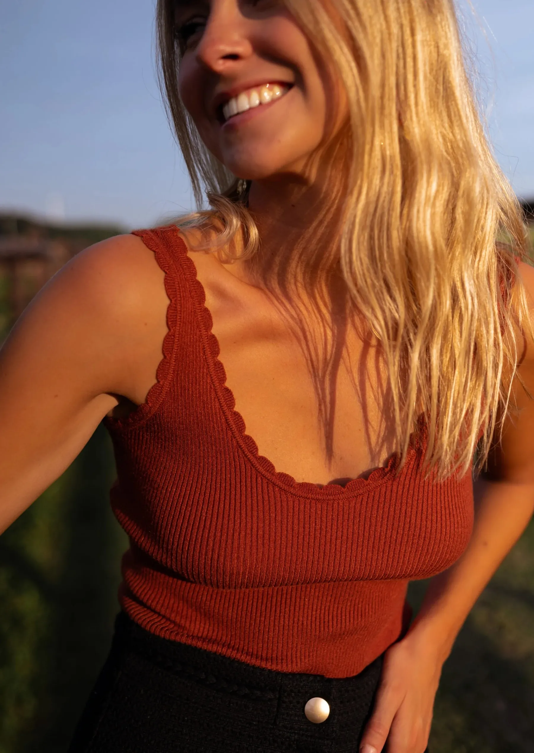 Tops & T-shirts-EASY-CLOTHES Top Bella - Couleur Brique - Incontournable Easy Clothes Brique