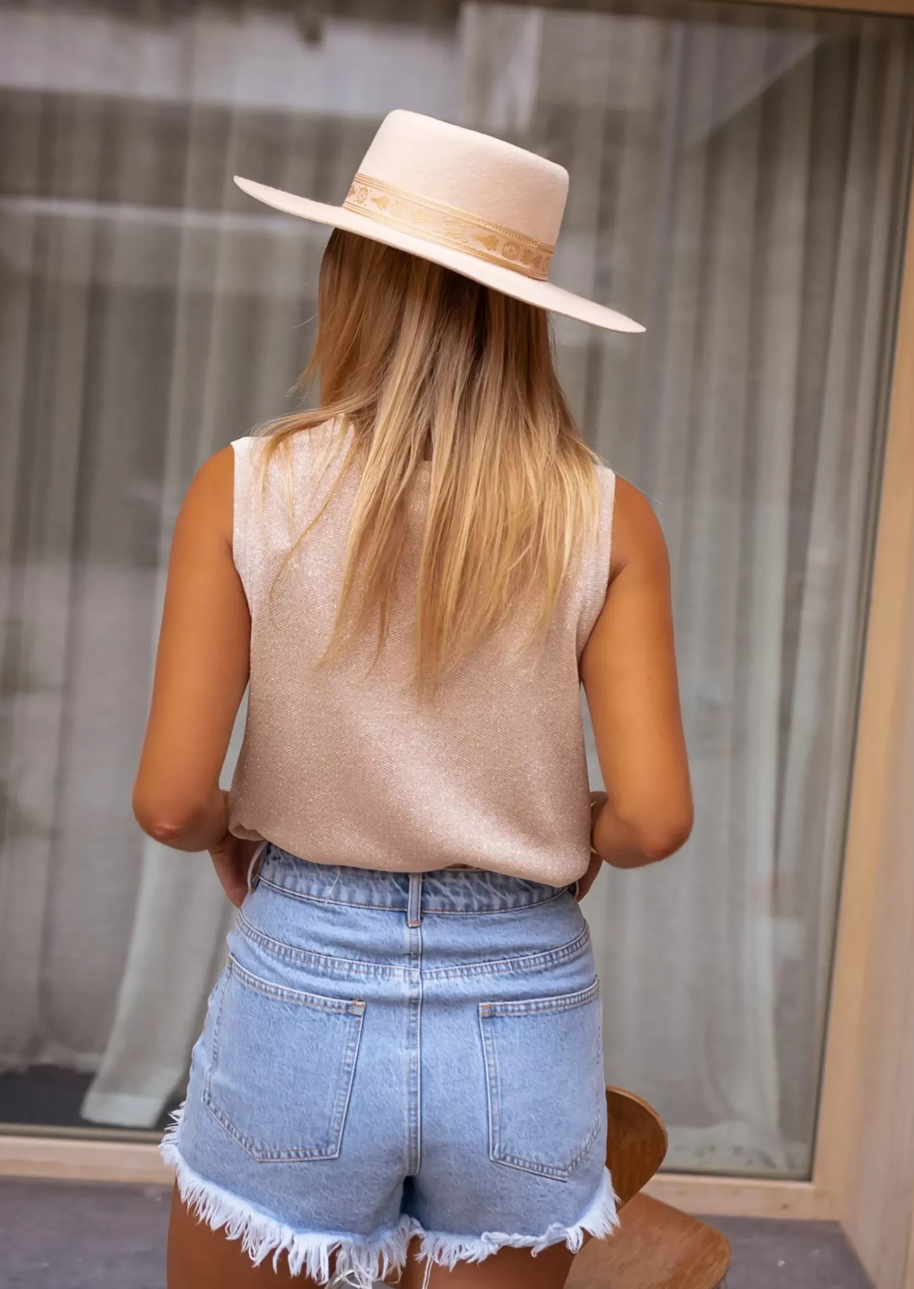 Tops & T-shirts-EASY-CLOTHES Top Brady Beige - Col Rond - Mailles fines - Easy Clothes Beige