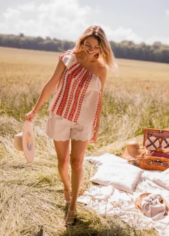Tops & T-shirts-EASY-CLOTHES Top Brigie - à motifs rouge et beigeEasy Clothes À motifs rouge et beige