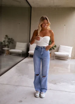 Tops & T-shirts-EASY-CLOTHES Top bustier Neil blanc | Top bustier noué | Prêt-à-porter en ligne | Easy Clothes Blanc