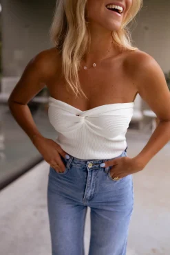 Tops & T-shirts-EASY-CLOTHES Top bustier Neil blanc | Top bustier noué | Prêt-à-porter en ligne | Easy Clothes Blanc