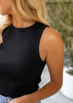 Tops & T-shirts-EASY-CLOTHES Top Carly noir | Top noir basique | Prêt-à-porter en ligne | Easy Clothes Noir       