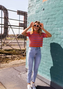 Tops & T-shirts-EASY-CLOTHES Top Inya orange et mauve en crochet | Top transparent en crochet | Prêt-à-porter en ligne | Easy Clothes Orange et mauve en crochet