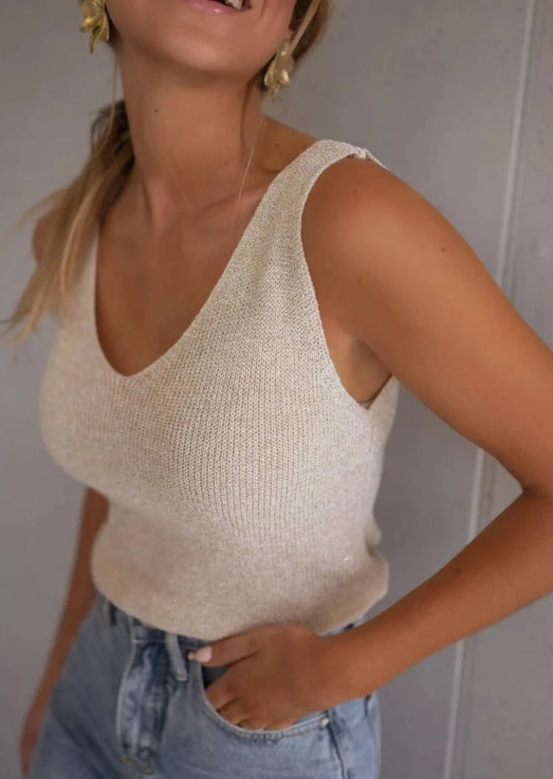 Tops & T-shirts-EASY-CLOTHES Top Jarod doré à paillettes | Top pailleté | Prêt-à-porter en ligne | Easy Clothes Doré à paillettes