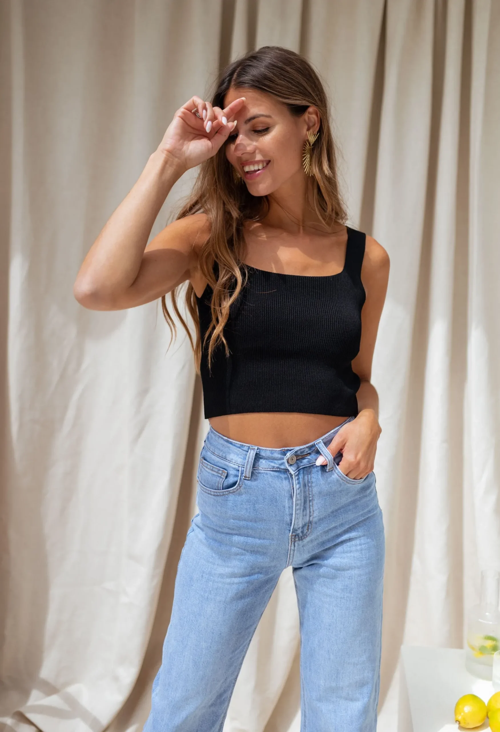 Tops & T-shirts-EASY-CLOTHES Top Kara noir | Top carré | Prêt-à-porter en ligne | Easy Clothes Noir