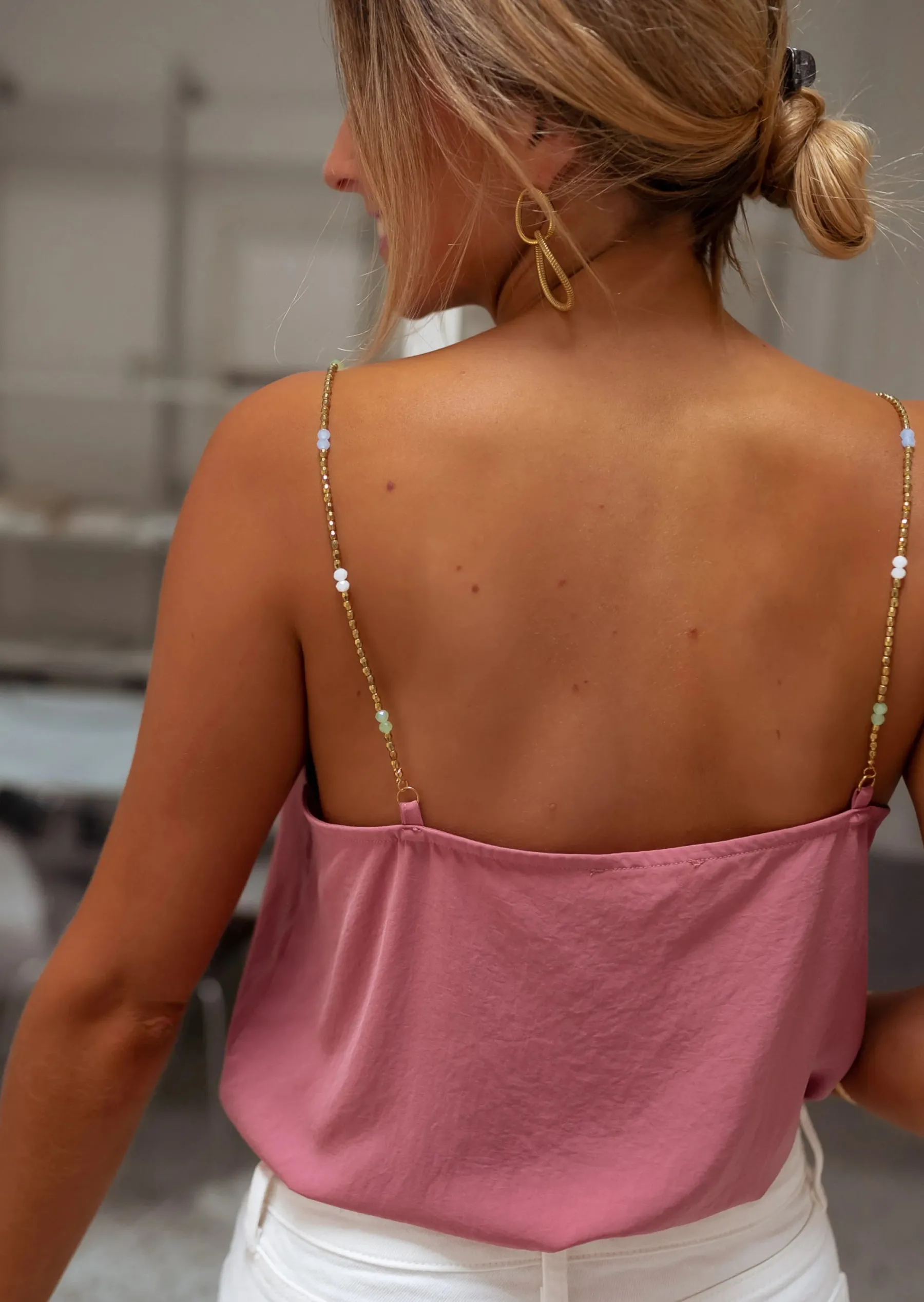 Tops & T-shirts-EASY-CLOTHES Top Lacty - Vieux Rose - Bretelles à Perles - Vêtements FemmeEasy Clothes Vieux rose