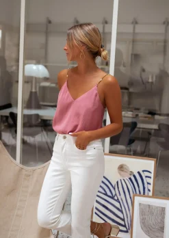 Tops & T-shirts-EASY-CLOTHES Top Lacty - Vieux Rose - Bretelles à Perles - Vêtements FemmeEasy Clothes Vieux rose