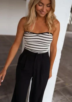Tops & T-shirts-EASY-CLOTHES Top Marshall ligné écru et noir | Top bandeau ligné | Prêt-à-porter en ligne | Easy Clothes Écru et noir