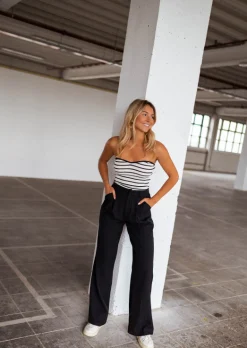 Tops & T-shirts-EASY-CLOTHES Top Marshall ligné écru et noir | Top bandeau ligné | Prêt-à-porter en ligne | Easy Clothes Écru et noir       