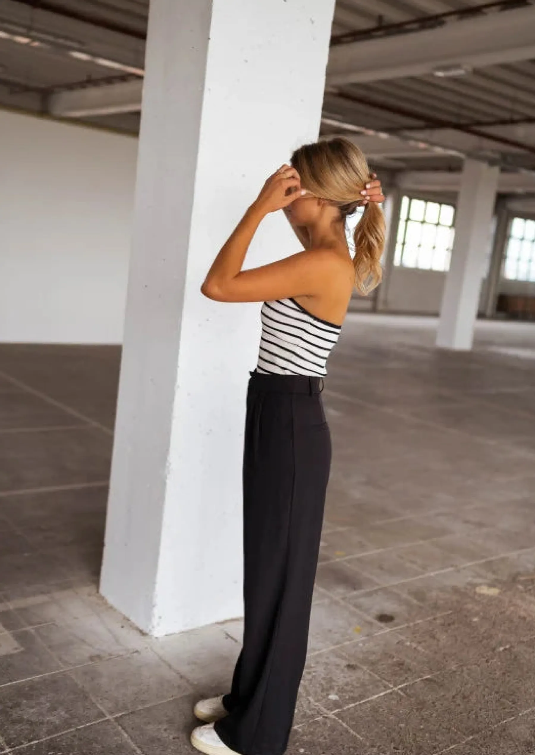 Tops & T-shirts-EASY-CLOTHES Top Marshall ligné écru et noir | Top bandeau ligné | Prêt-à-porter en ligne | Easy Clothes Écru et noir