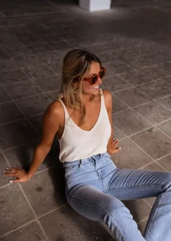 Tops & T-shirts-EASY-CLOTHES Top Neda beige effet laine | Top transparent en mailles | Prêt-à-porter en ligne | Easy Clothes Beige effet laine