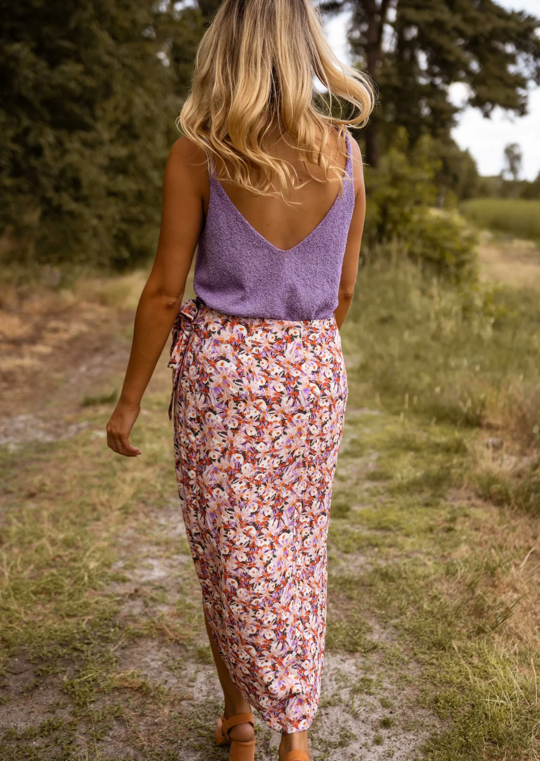 Tops & T-shirts-EASY-CLOTHES Top Neda Mauve - Effet Laine - Loose - Col en VEasy Clothes Mauve effet laine