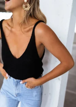 Tops & T-shirts-EASY-CLOTHES Top Neda noir effet laine | Top transparent en mailles | Prêt-à-porter en ligne | Easy Clothes Noir effet laine