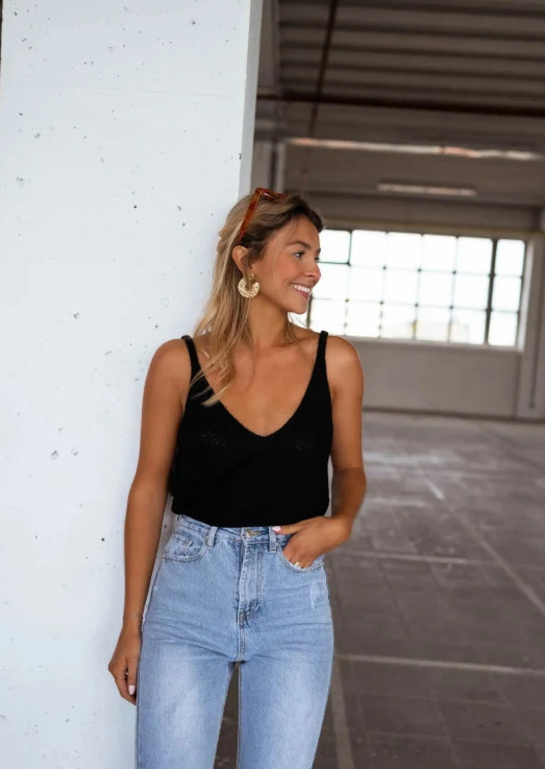 Tops & T-shirts-EASY-CLOTHES Top Neda noir effet laine | Top transparent en mailles | Prêt-à-porter en ligne | Easy Clothes Noir effet laine
