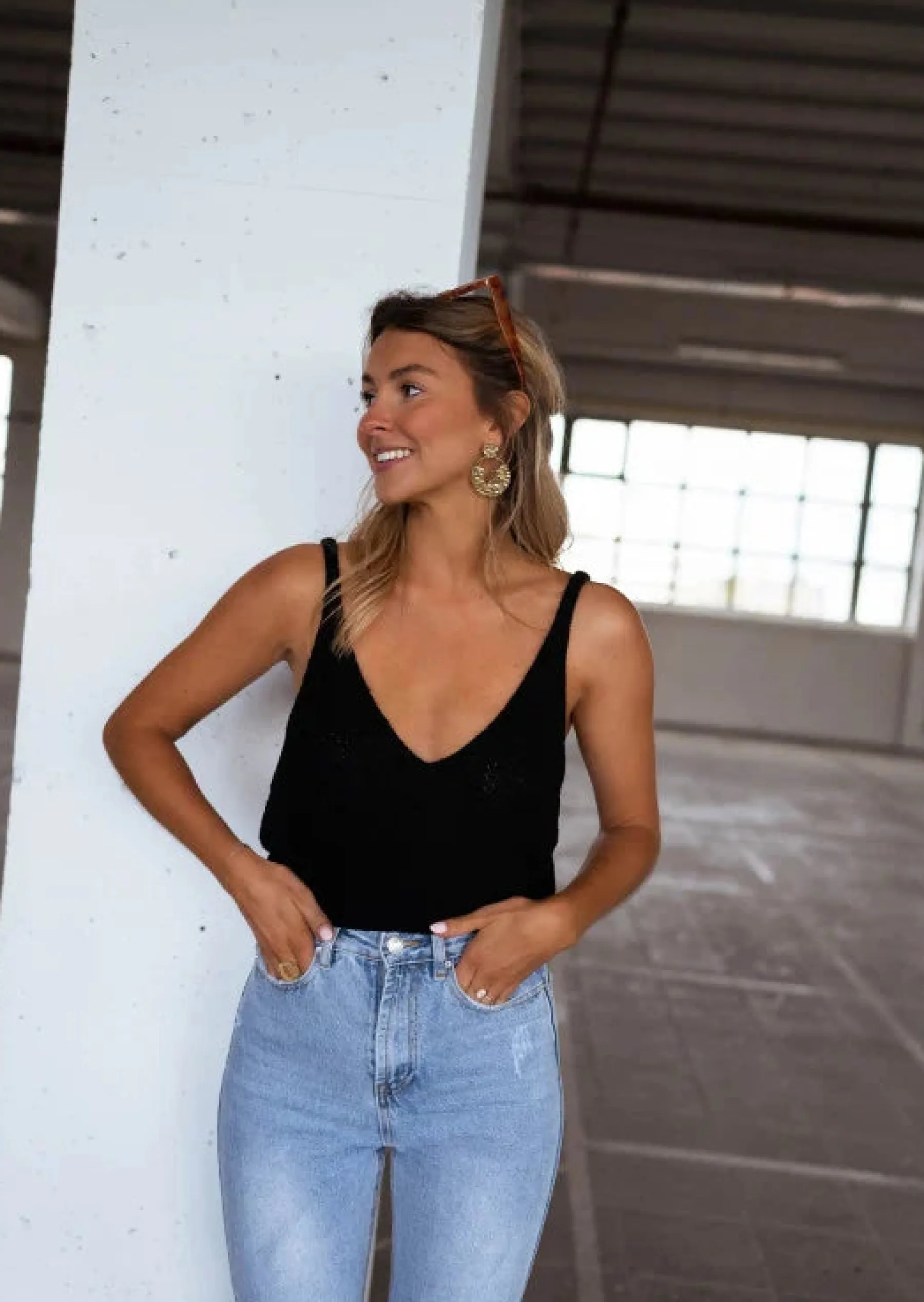 Tops & T-shirts-EASY-CLOTHES Top Neda noir effet laine | Top transparent en mailles | Prêt-à-porter en ligne | Easy Clothes Noir effet laine