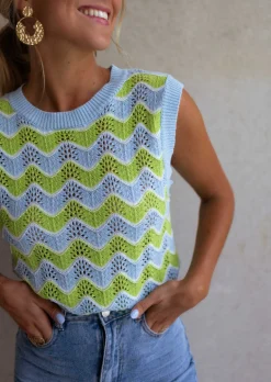 Tops & T-shirts-EASY-CLOTHES Top Stany en crochet vert et bleu | Top coloré en crochet | Prêt-à-porter en ligne | Easy Clothes Vert et bleu       