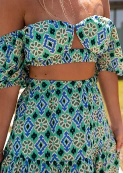 Tops & T-shirts-EASY-CLOTHES Top Vanessa vert à motifs | Top dos ouvert | Prêt-à-porter en ligne | Easy Clothes Vert à motifs