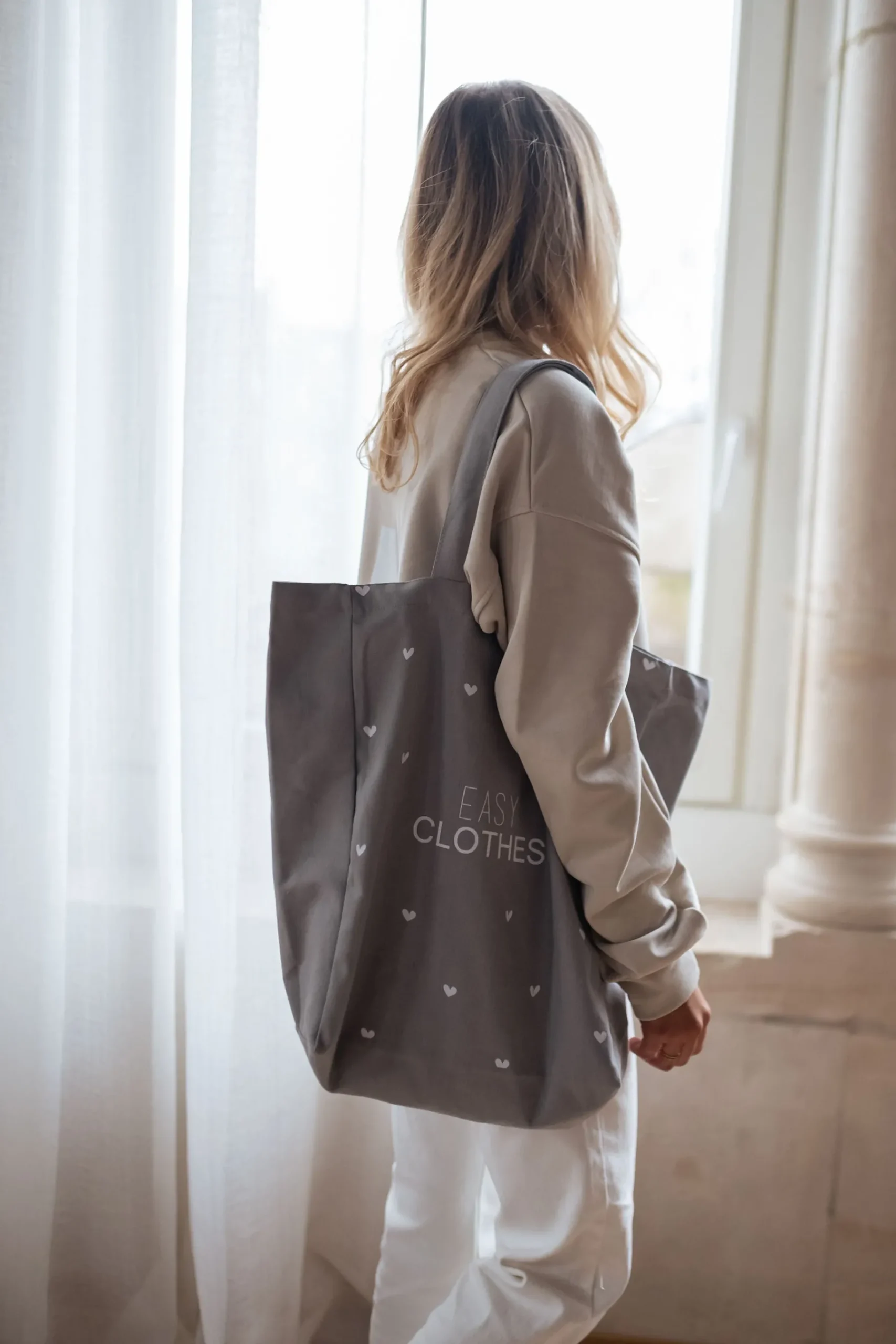 Sacs & Pochettes-EASY-CLOTHES Tote bag Easy Clothes - gris à coeurs Gris à coeurs