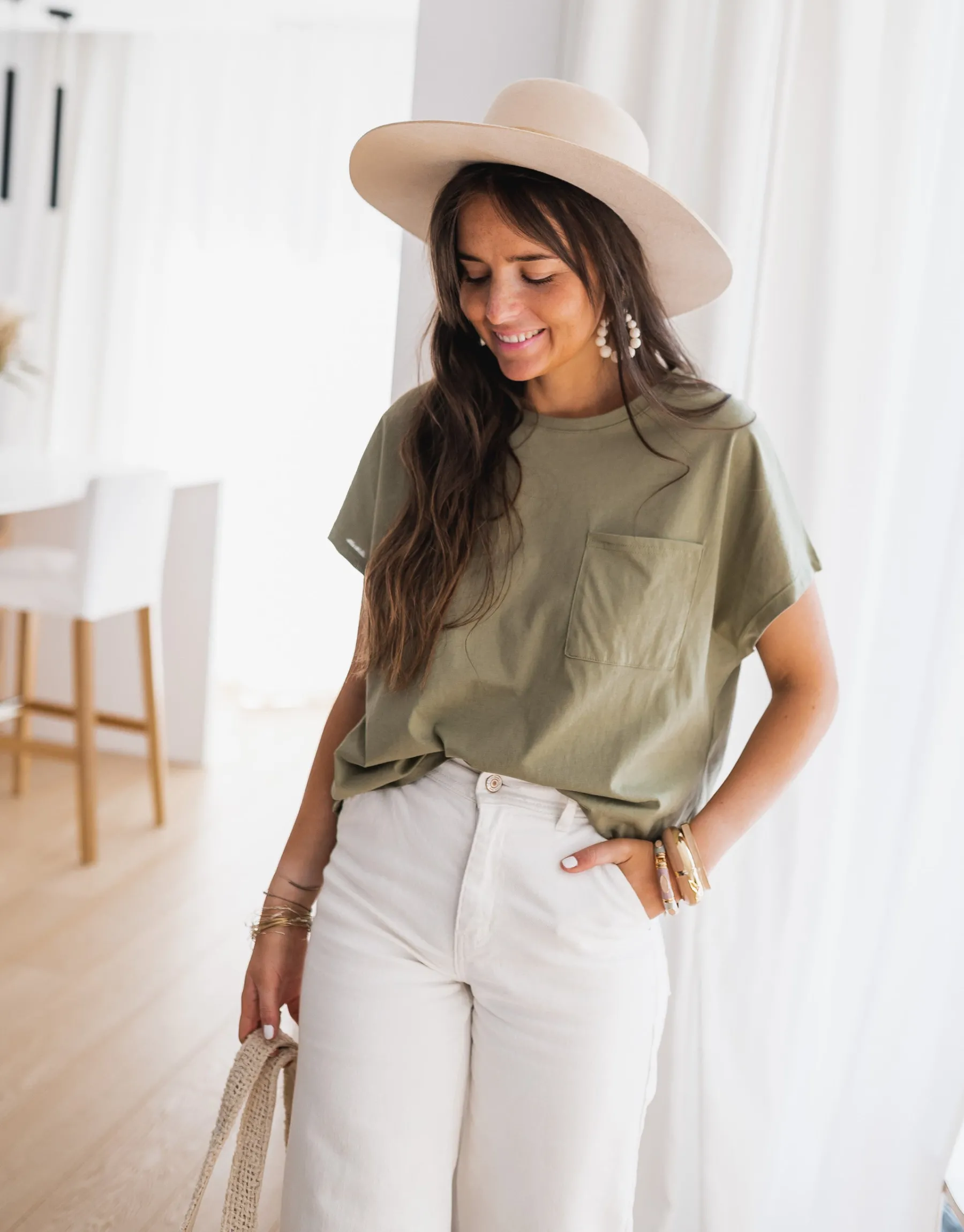 Tops & T-shirts-EASY-CLOTHES T-shirt Léone - kakiEasy Clothes Kaki