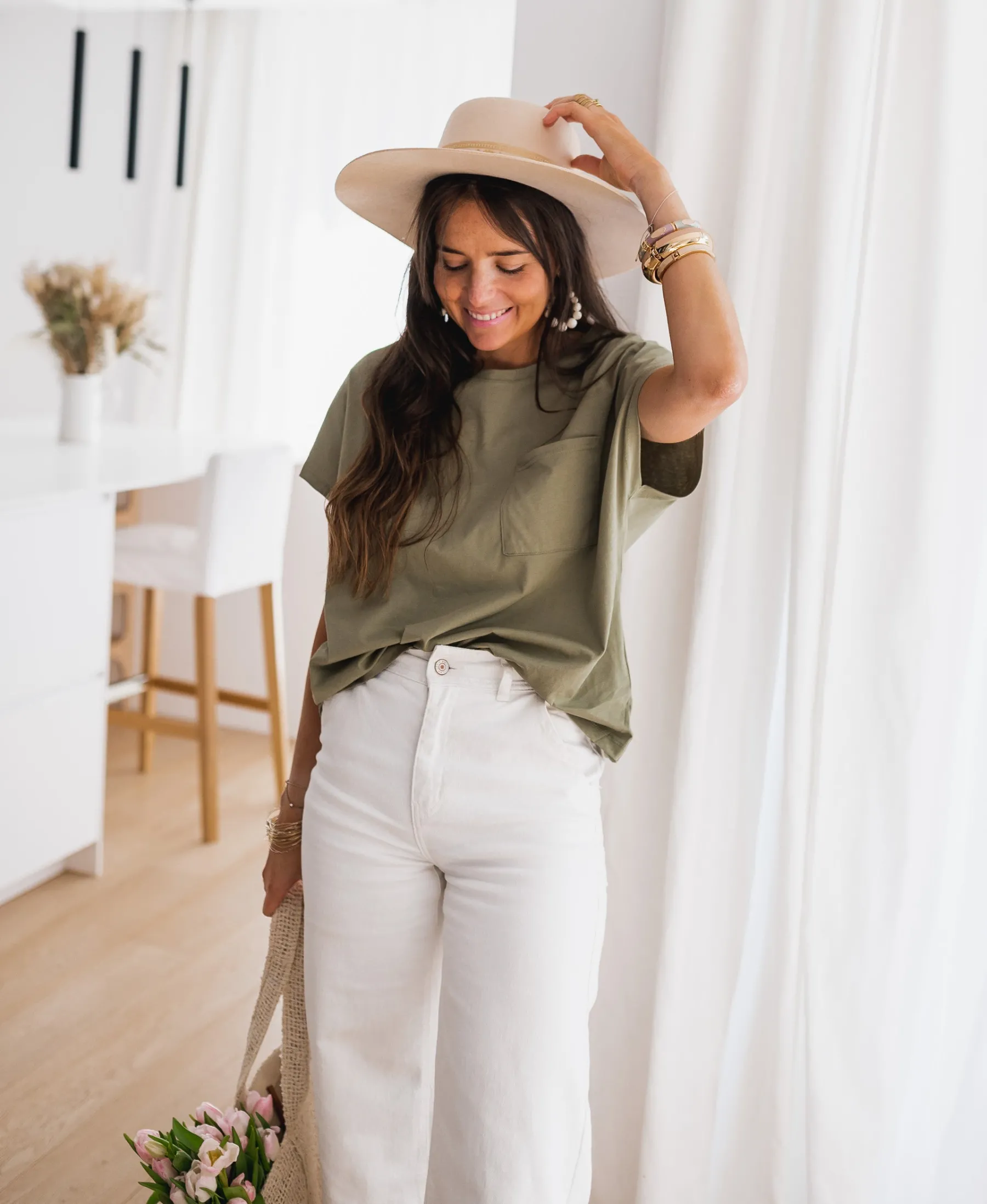 Tops & T-shirts-EASY-CLOTHES T-shirt Léone - kakiEasy Clothes Kaki
