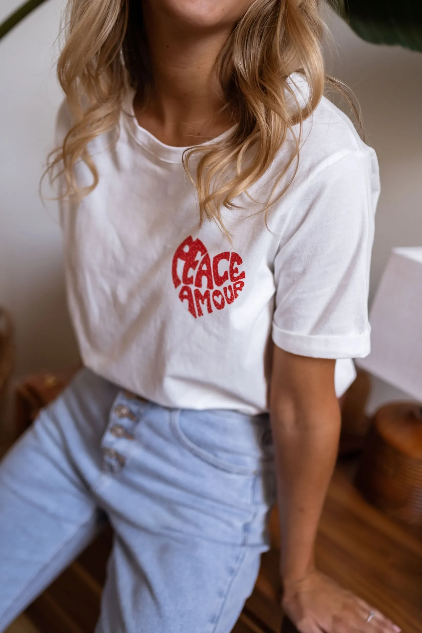 Tops & T-shirts-EASY-CLOTHES T-shirt Peace - blancEasy Clothes Blanc