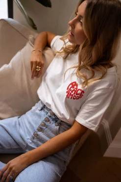 Tops & T-shirts-EASY-CLOTHES T-shirt Peace - blancEasy Clothes Blanc