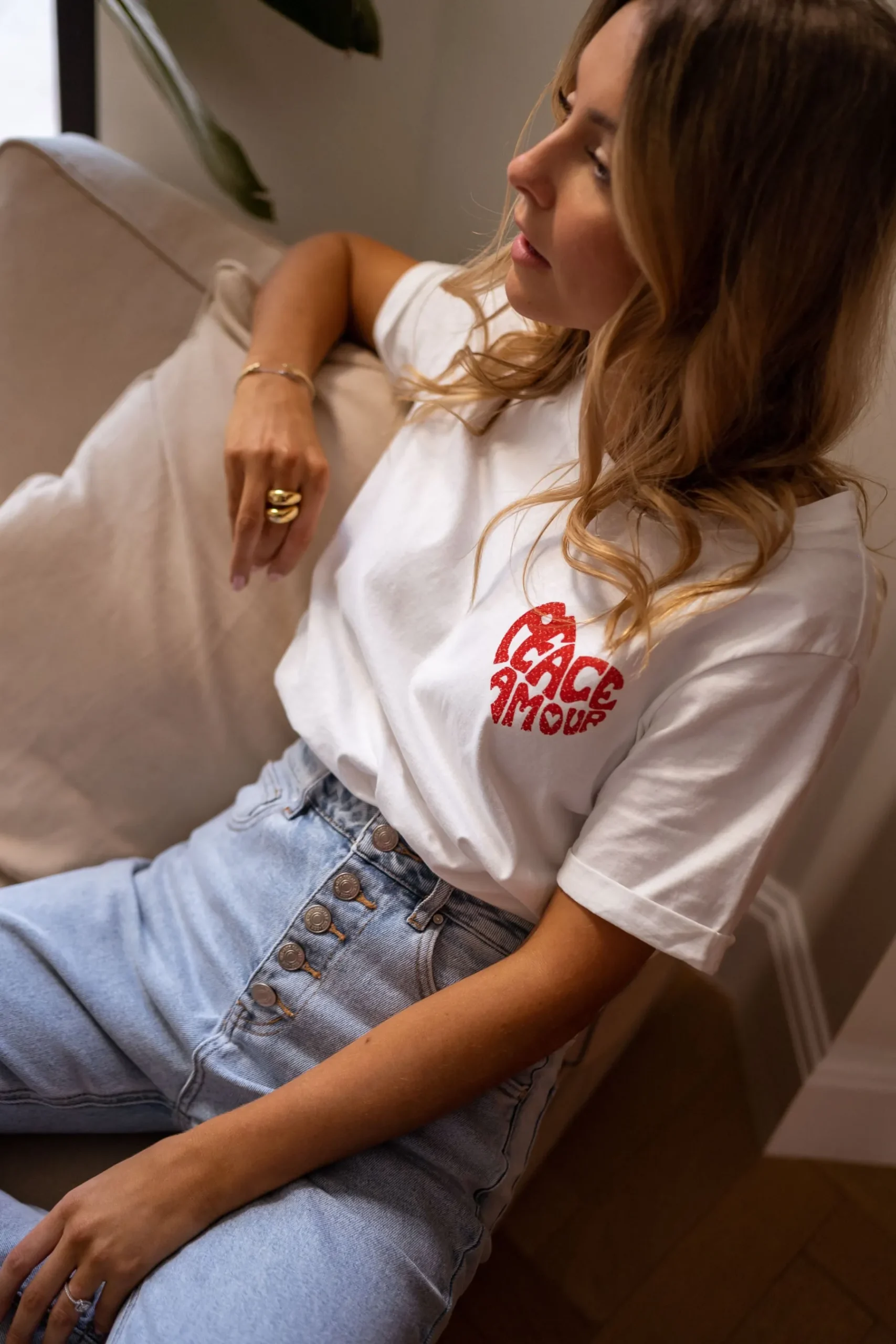 Tops & T-shirts-EASY-CLOTHES T-shirt Peace - blancEasy Clothes Blanc