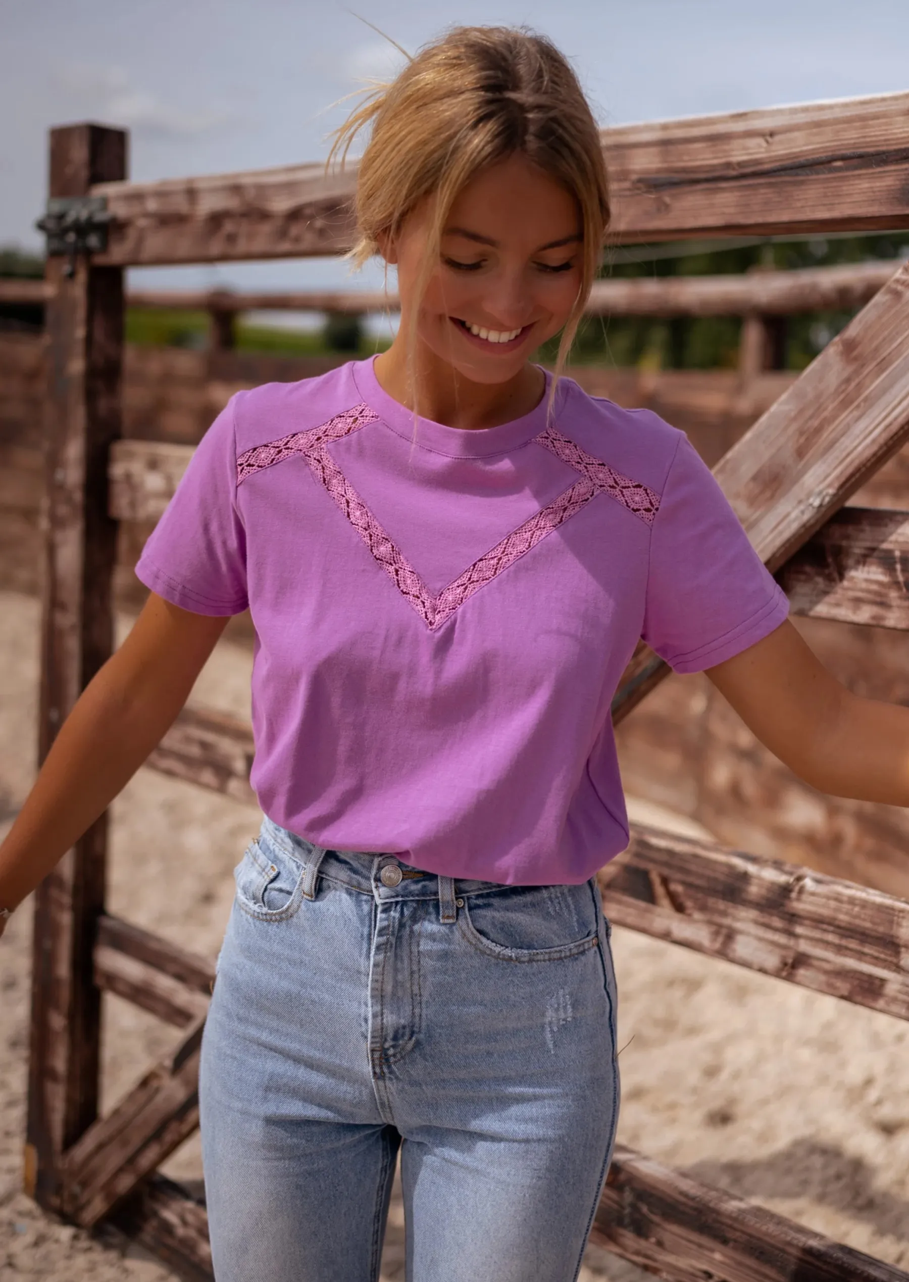 Tops & T-shirts-EASY-CLOTHES T-shirt Regis Mauve - Coton - Vêtements FemmeEasy Clothes Mauve