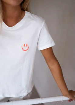 Tops & T-shirts-EASY-CLOTHES T-shirt Smiley blanc | T-shirt à imprimé | Prêt-à-porter en ligne | Easy Clothes Blanc