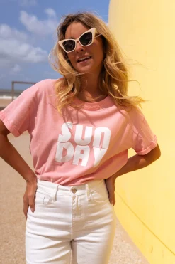 Tops & T-shirts-EASY-CLOTHES T-shirt Sunday rose | T-shirt à imprimés | Prêt-à-porter en ligne | Easy Clothes Rose       